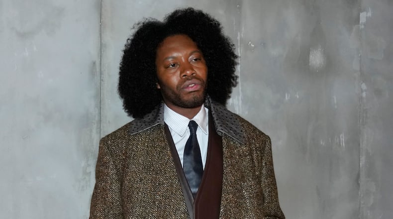 FILE - Jeremy O. Harris poses for photographers prior to the start of the Bottega Veneta women's Fall-Winter 2024-25 collection presented in Milan, Italy, Saturday, Feb. 24, 2024. (AP Photo/Luca Bruno, File)