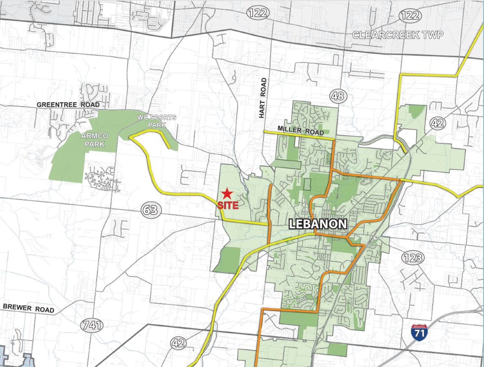 The proposed Parkside development is located on 277 acres off Ohio 63 west of Lebanon. CONTRIBUTED/CITY OF LEBANON