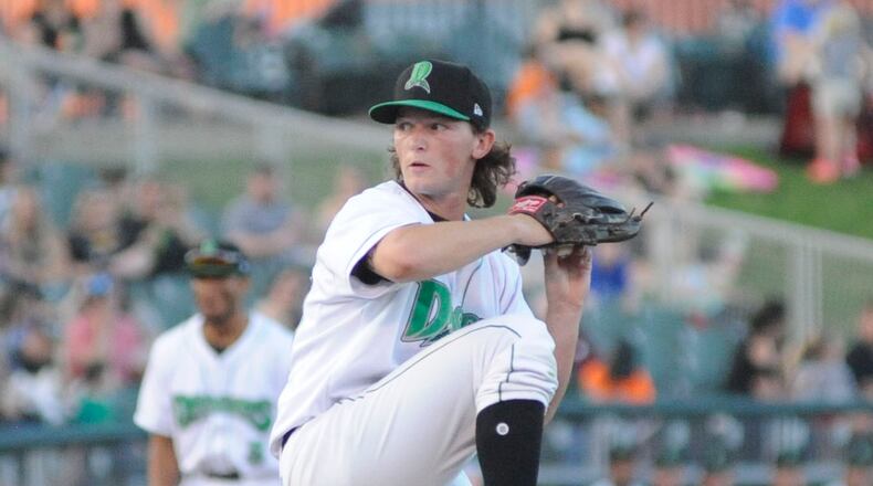Dragons starting pitcher Packy Naughton. Peoria defeated Dayton 5-2 at Fifth Third Field on Thu., May 10, 2018. MARC PENDLETON / STAFF