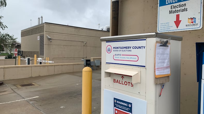 The ballot drop box located at the Montgomery County Board of Elections. JOSHUA SWEIGART/STAFF