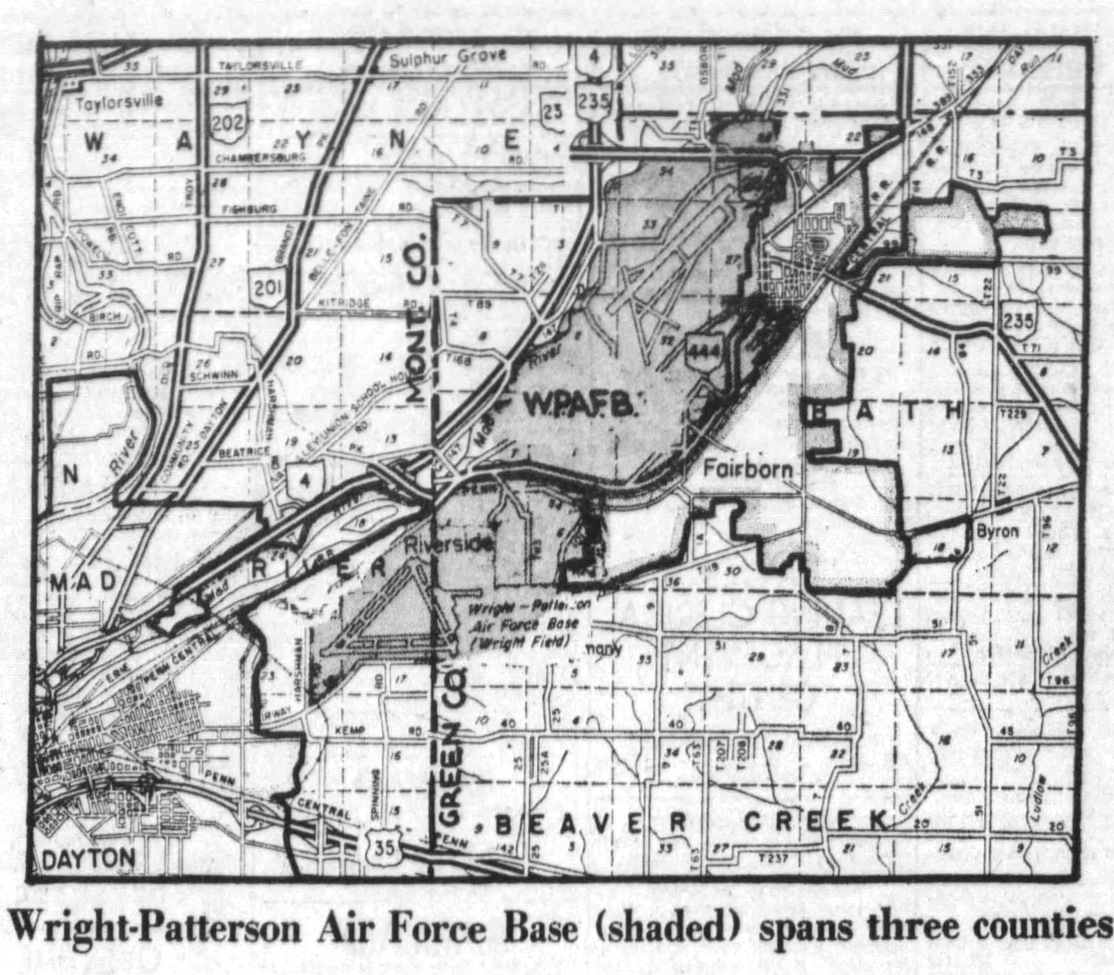 Wright-Patterson Air Force Base was preparing to go to court, if necessary, to fight Fairborn's plans for annexation of the giant air base in 1976. DAYTON DAILY NEWS ARCHIVES