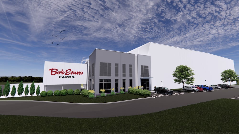 A digital rendering of a new, 196,400‑square‑foot cold storage facility currently under construction at 50 Chapelgate Dr. in Fairborn. Bob Evans Farms will be the sole tenant of the property, which is being developed by Crawford Hoying. CONTRIBUTED