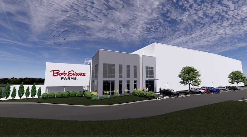 A digital rendering of a new, 196,400‑square‑foot cold storage facility currently under construction at 50 Chapelgate Dr. in Fairborn. Bob Evans Farms will be the sole tenant of the property, which is being developed by Crawford Hoying. CONTRIBUTED