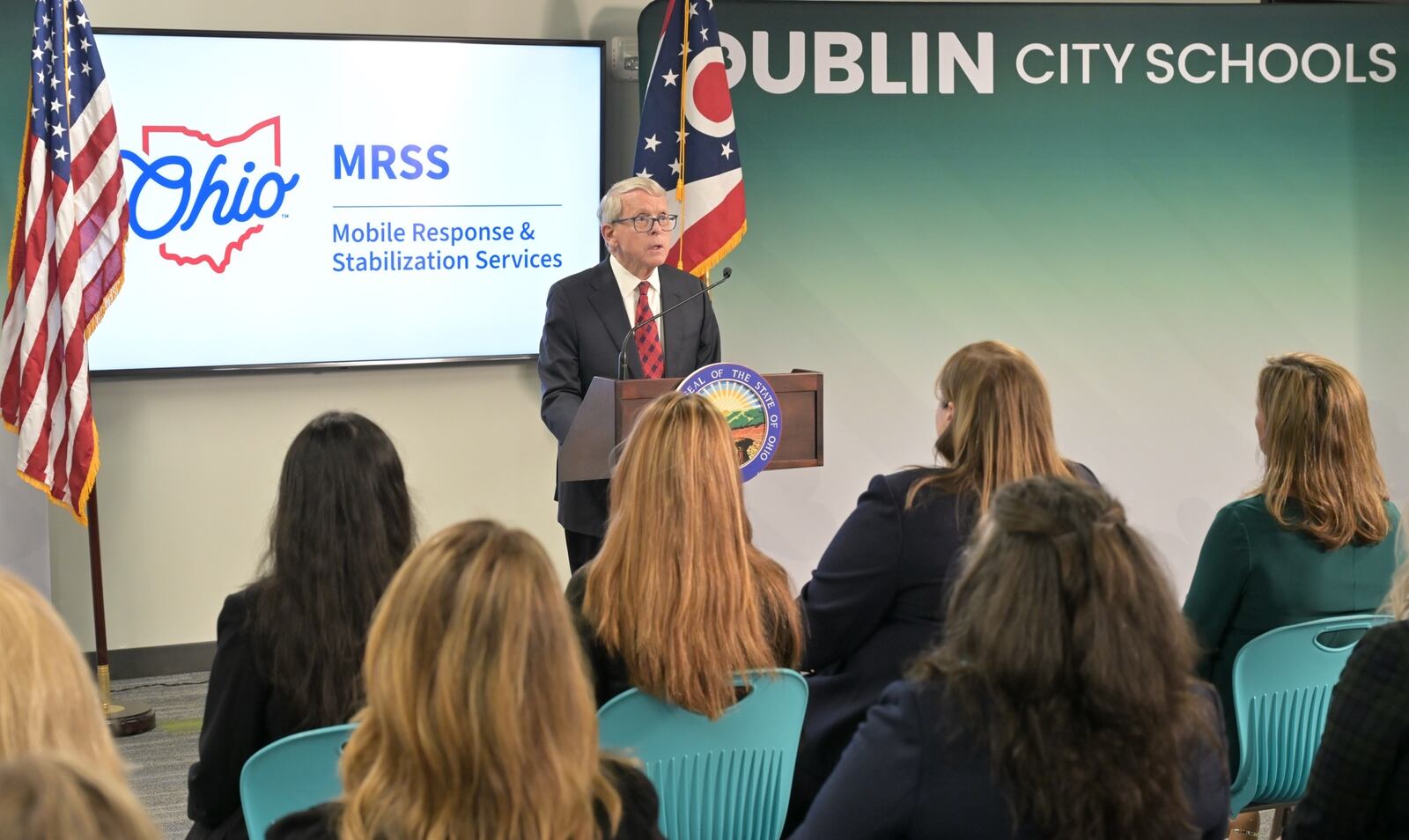 Ohio Governor Mike DeWine held a press conference on Monday at Hopewell Elementary School in Dublin to lay out plans for the statewide expansion of mobile response and stabilization services for all of Ohio's youth. COURTESY OF THE GOVERNOR'S OFFICE
