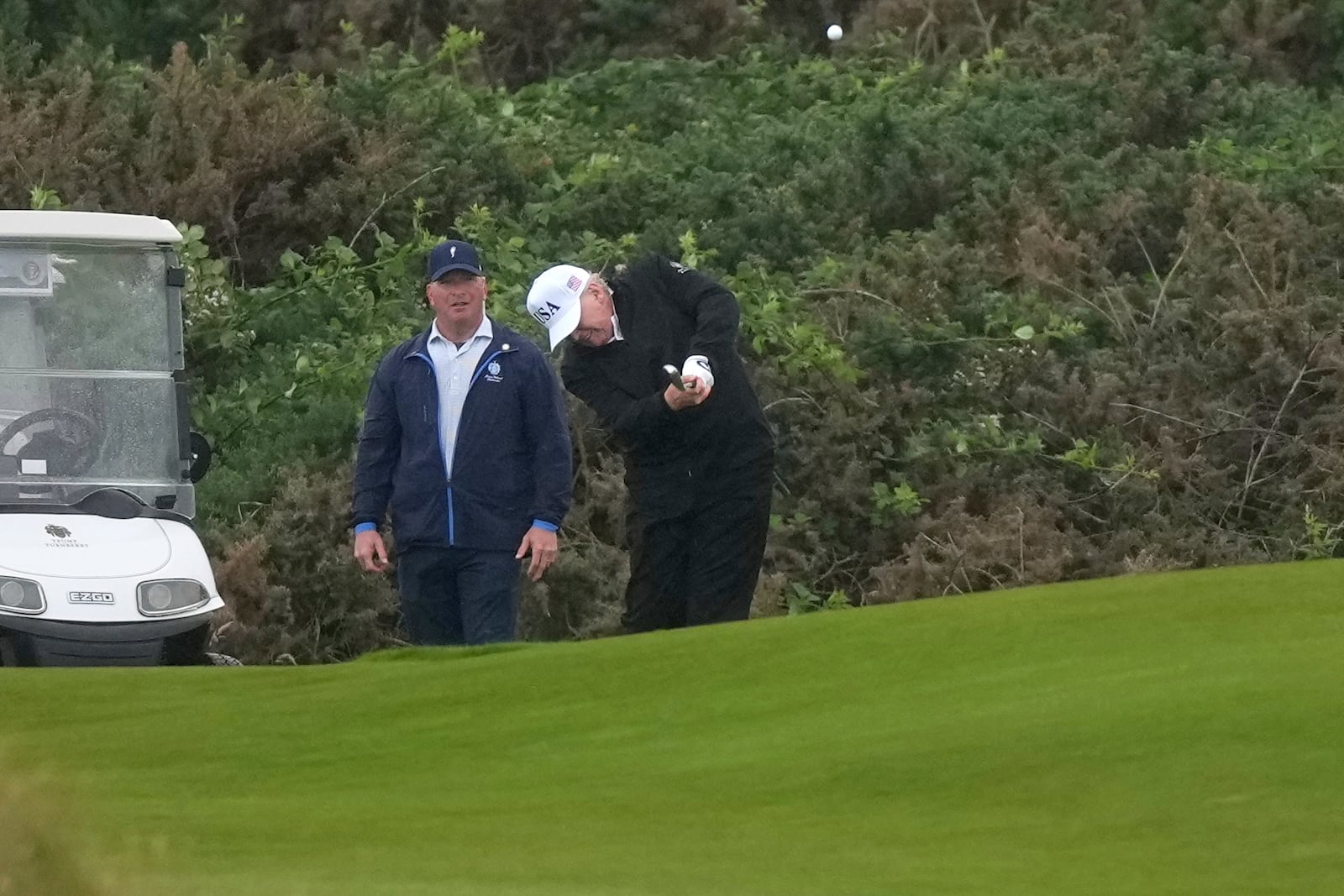 President Donald Trump plays golf at the Trump Turnberry golf course in Turnberry, Scotland, Saturday, July 26, 2025.(AP Photo/Alastair Grant)
