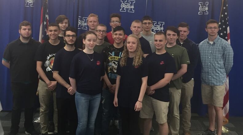 Nearly 20 Hamilton High School seniors were honored May 3 for making a commitment to military service. CONTRIBUTED