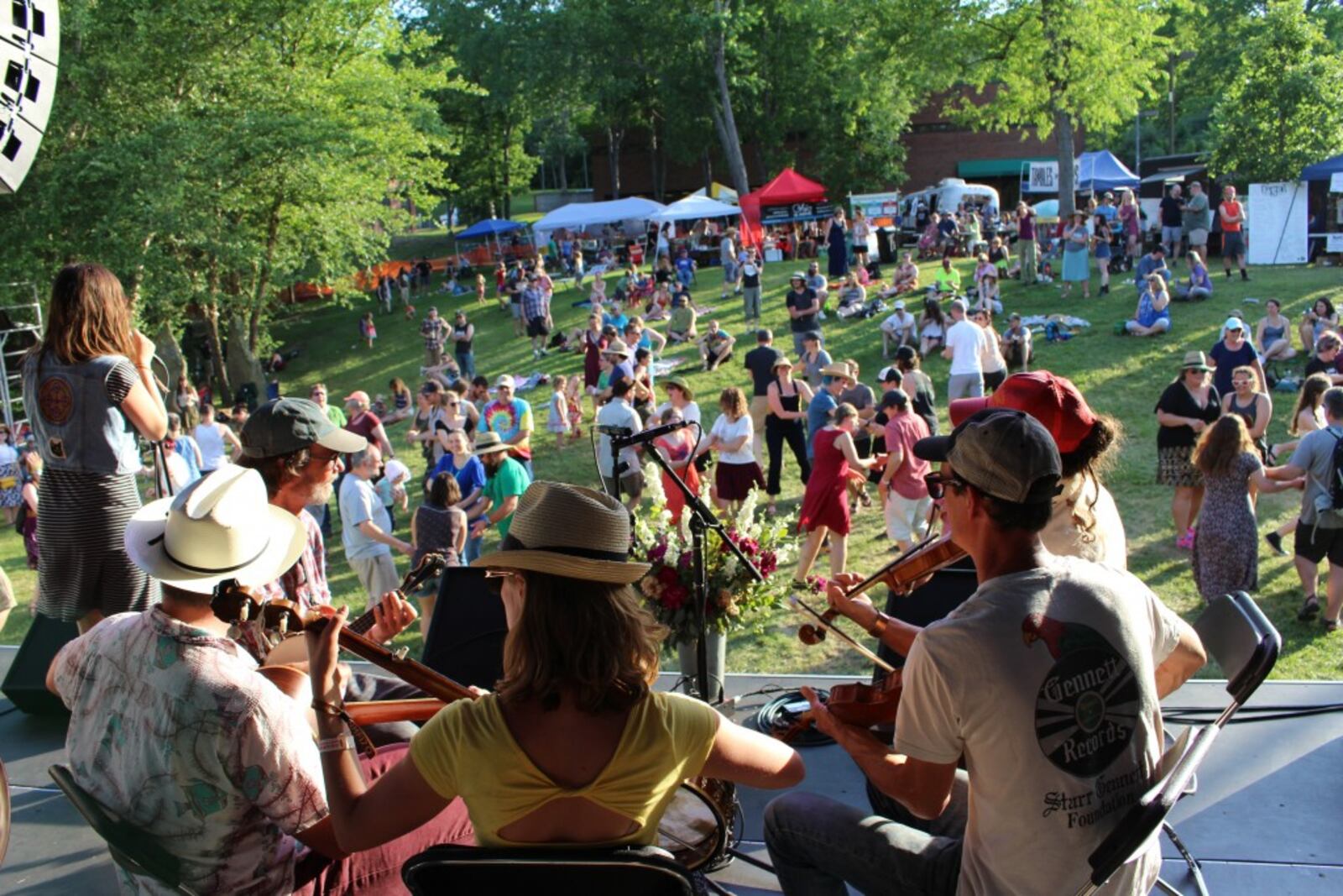 Nelsonville Music Festival  Line dancing at the Boxcar Stage at the 2017 Nelsonville Music Festival (credit WOUB Public Media/Marie Swartz)