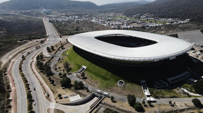 Akron Stadium, a venue for the 2026 FIFA World Cup, stands in Guadalajara, Mexico, Tuesday, Jan. 24, 2026. (AP Photo/Marco Ugarte)