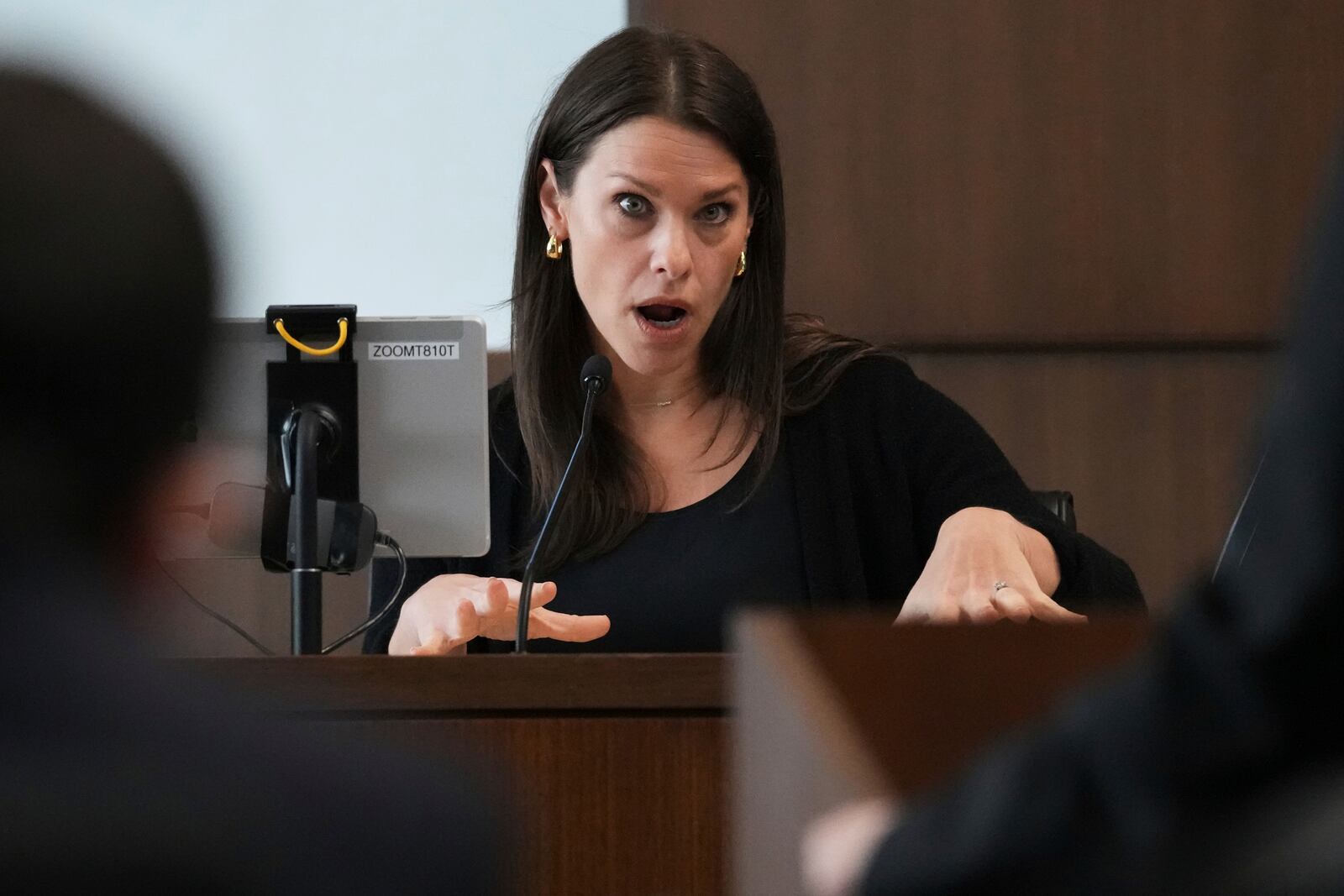 Dana Ruder Ring answers a question from Assistant Lake County state's attorney Lauren Kalcheim-Rothenberg during the sentencing hearing for Robert E. Crimo III., at the Lake County Courthouse, in Waukegan, Ill., Wednesday, April 23, 2025. (AP Photo/Nam Y. Huh, Pool)