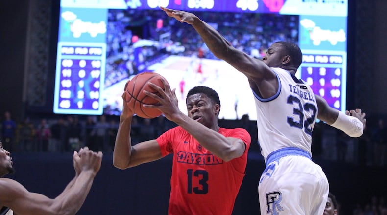 Dayton’s Kostas Antetokounmpo drives to the basket against Rhode Island on Saturday, Feb. 23, 2018, at the Ryan Center in Kingston, R.I. David Jablonski/Staff