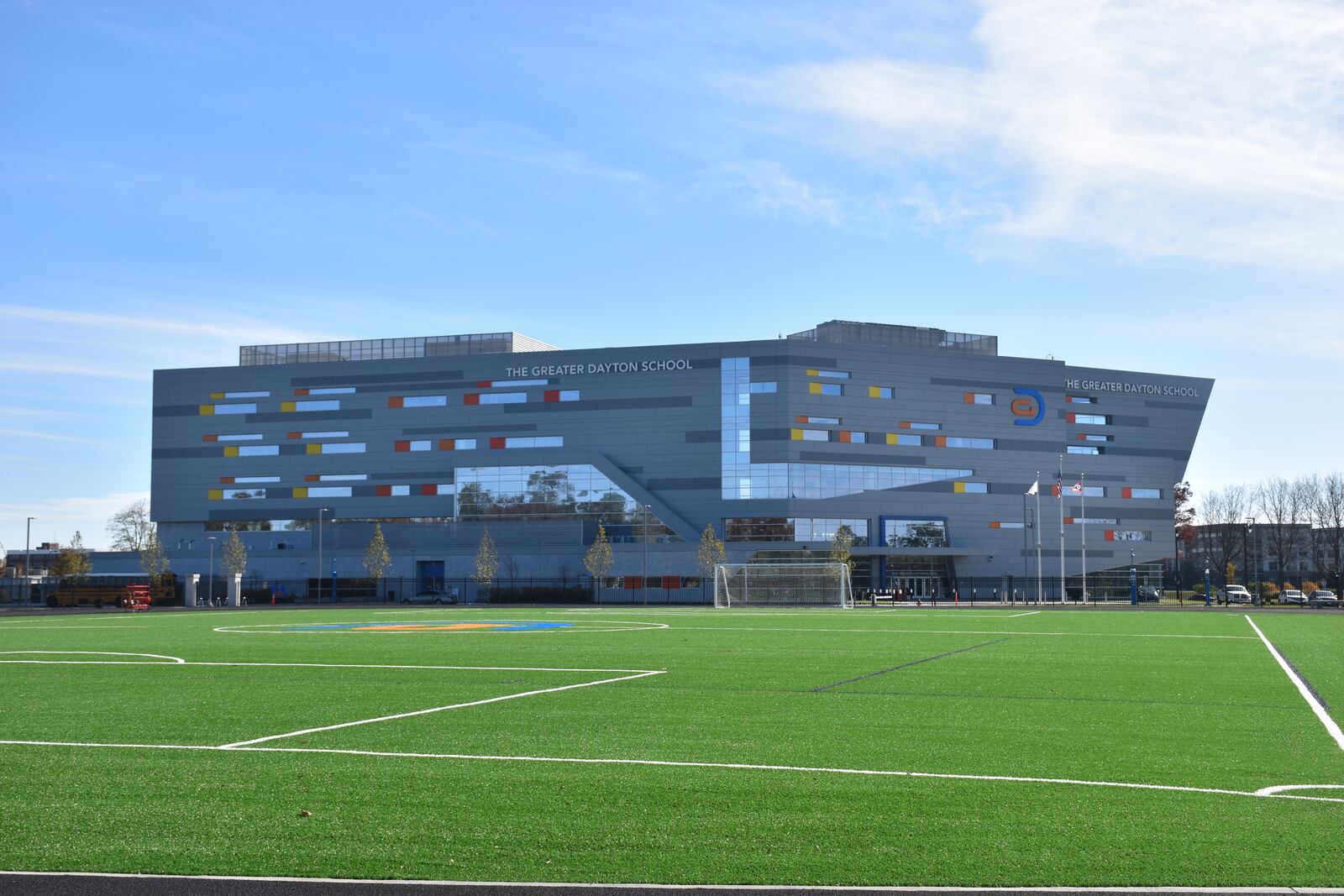 A turf soccer field on the northside of the Greater Dayton School, located across the river from the Water Street apartments and RiverScape in downtown Dayton. CORNELIUS FROLIK / STAFF