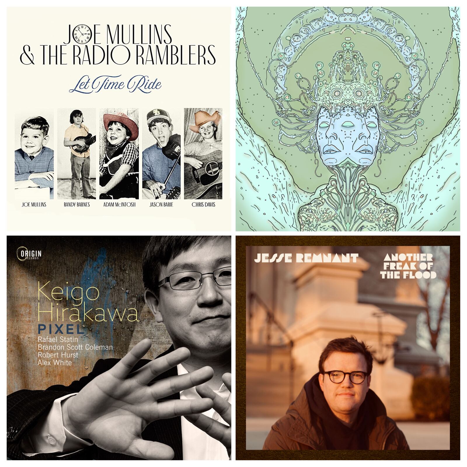 The eclectic nature of Dayton’s original music scene is reflected in some of the top releases of 2023, which ranged from bluegrass group Joe Mullins & the Radio Ramblers (clockwise from upper left) and electronic producer Mt. Analogue to indie rocker Jesse Remnant and jazz pianist Kiego Hirakawa.