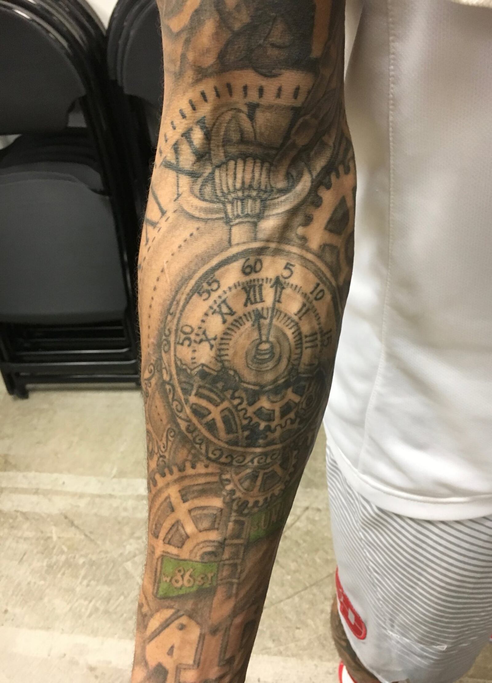 Kyle Davis has a tattoo of the address of his home — 86th and Union — on Chicago’s South Side. David Jablonski/Staff