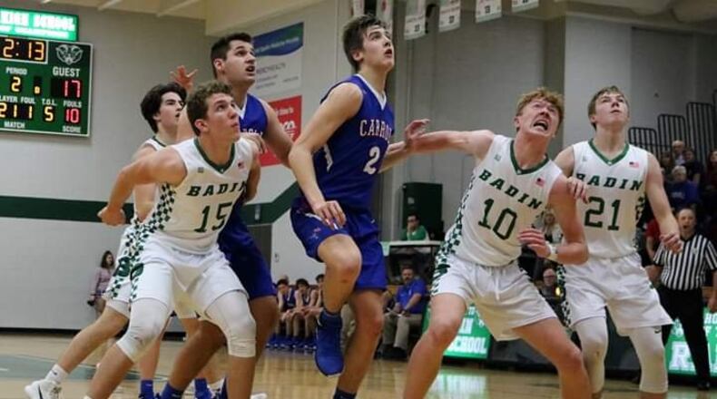 Carroll’s Jaden Dahm (2) goes up for a rebound. CONTRIBUTED PHOTO BY TERRI ADAMS