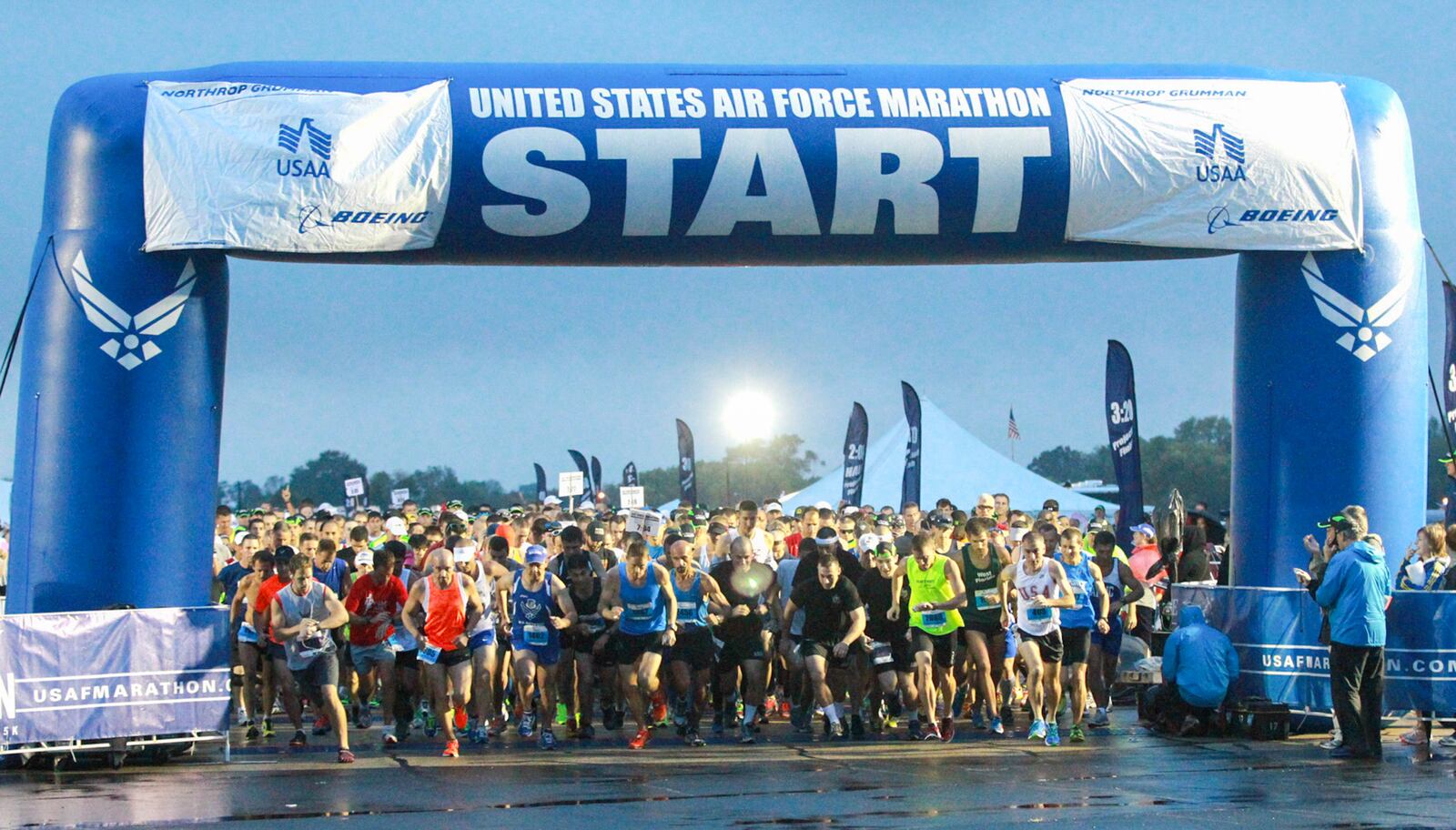 Runners begin the 17th Air Force Marathon on Saturday, September 21. CHRIS STEWART / STAFF