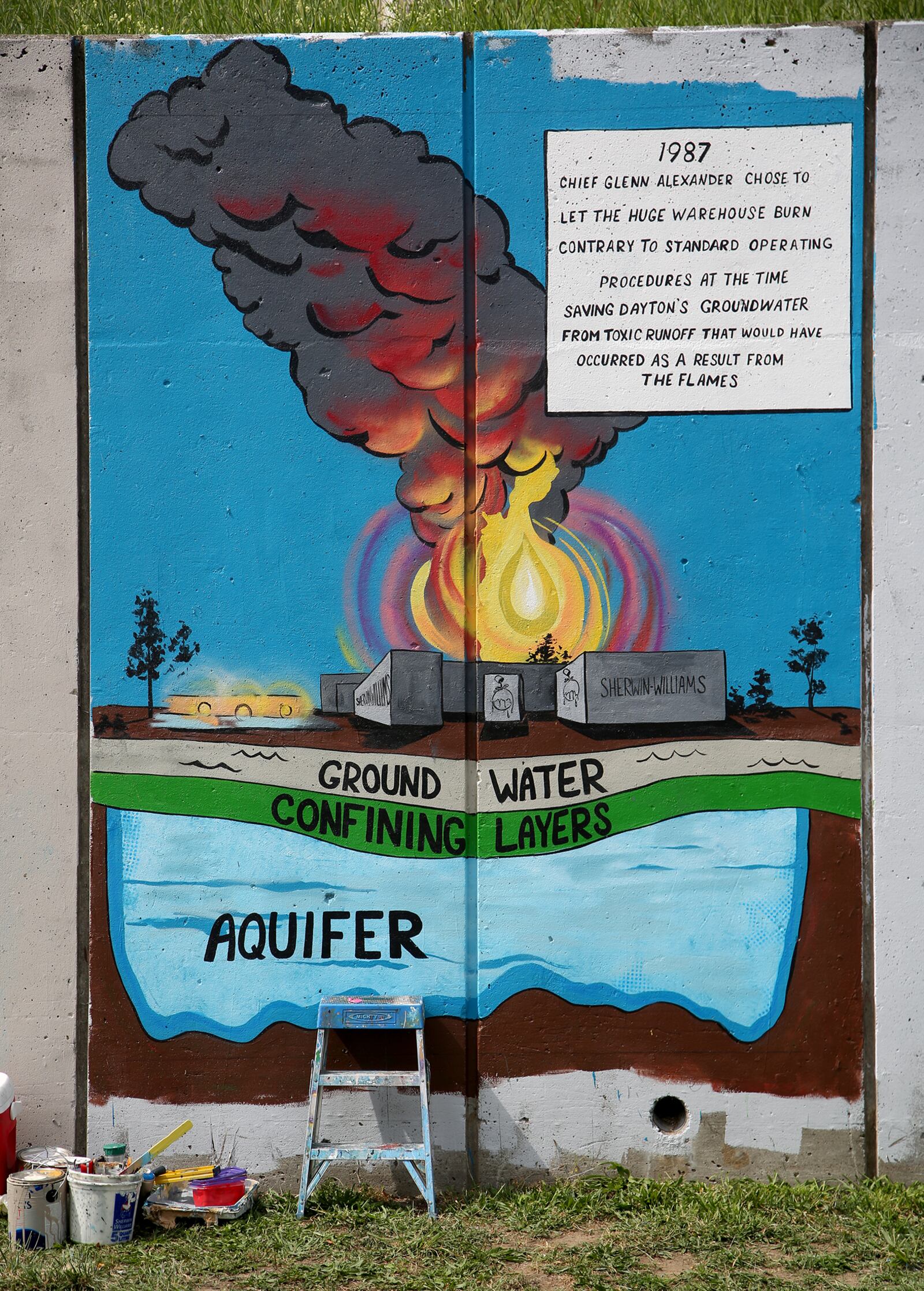 Dayton Fire Fighters Local 136 has teamed up with mural artist Tiffany Clark to create a 20-panel mural along Buckeye Street between Main and Warren streets. The mural will tell the history of the Dayton Fire Department in vintage comic book style.  LISA POWELL / STAFF