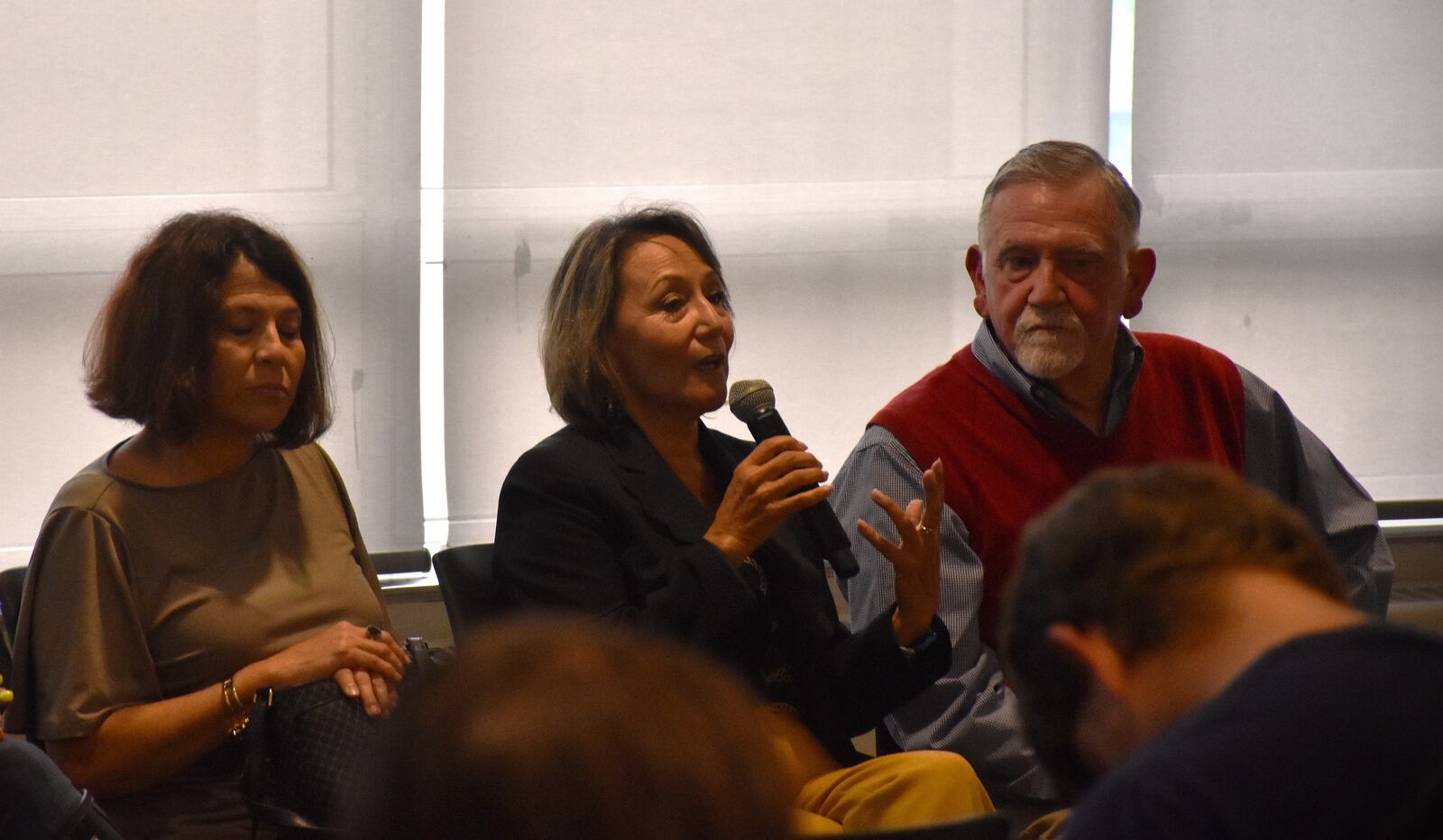 Martha-Jeannette Rodriguez, who came to the U.S. from Columbia, spoke on a panel at the University of Dayton on Oct. 1, 2024. The panel was called "Voices of the Immigrant Experience." Other speakers included Robert Salinas and Alejandra Liceaga. CORNELIUS FROLIK / STAFF