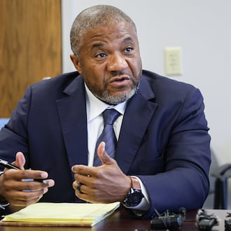 Dayton area attorney Michael Wright talks during a news conference on July 24, 2025 at Wright and Schulte's office in downtown Dayton. Wright denies claims by Cassandra Rice that he became a candidate for probate judge to prevent her from winning the seat. BRYANT BILLING / STAFF