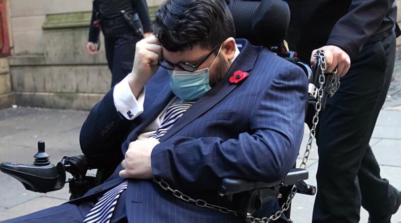 The defendant arriving at Edinburgh Sheriff And Justice Of The Peace Court, for a hearing on the extradition of Nicholas Rossi to the US, where he is wanted after allegedly fleeing the country in 2017 to evade charges involving identity theft and fraud, and a 2008 sexual assault charge in Utah. The man, who goes by at least ten other aliases, including Nicholas Alahverdian and Arthur Knight, denies he is Rossi. Picture date: Wednesday November 9, 2022. (Photo by Jane Barlow/PA Images via Getty Images)