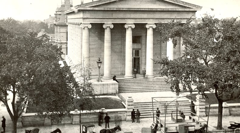 The Old Court House in downtown Dayton was completed in 1850 and is considered one of the best examples of Greek Revival style courthouses in the nation according to Dayton History. The limestone construction material came from a local quarry. This photograph was taken in 1878. DAYTON METRO LIBRARY