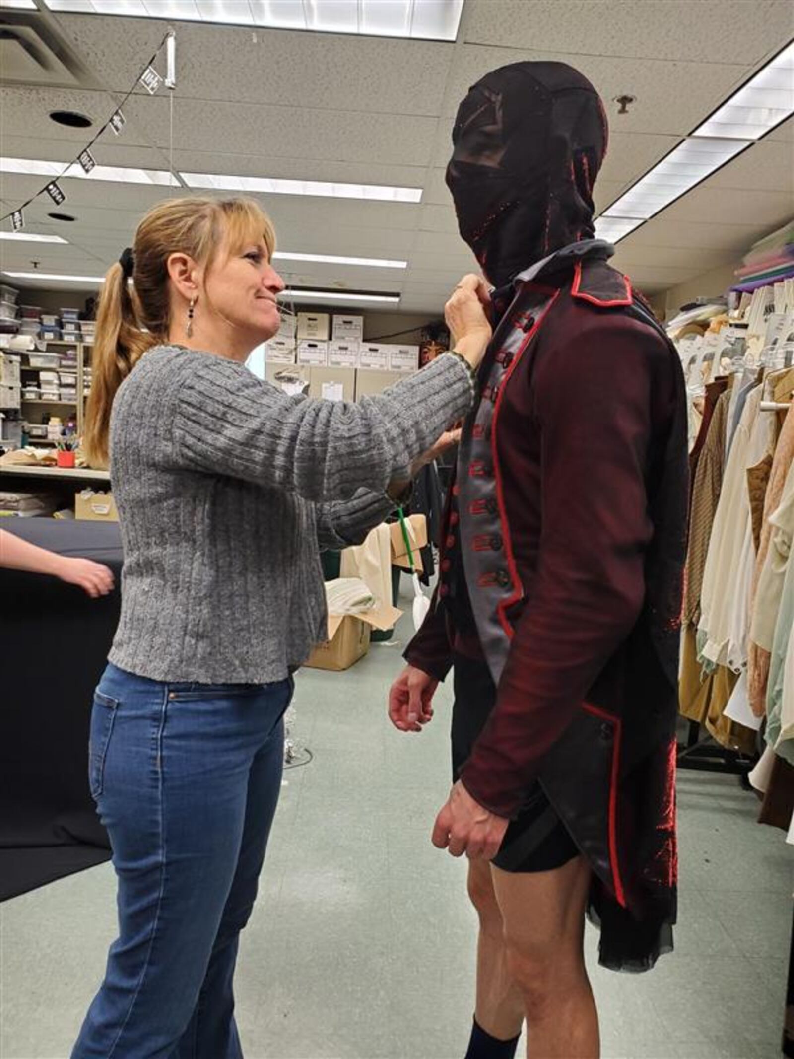 Lyn Baudenstiel, costume designer, fits the Headless Horseman. CONTRIBUTED