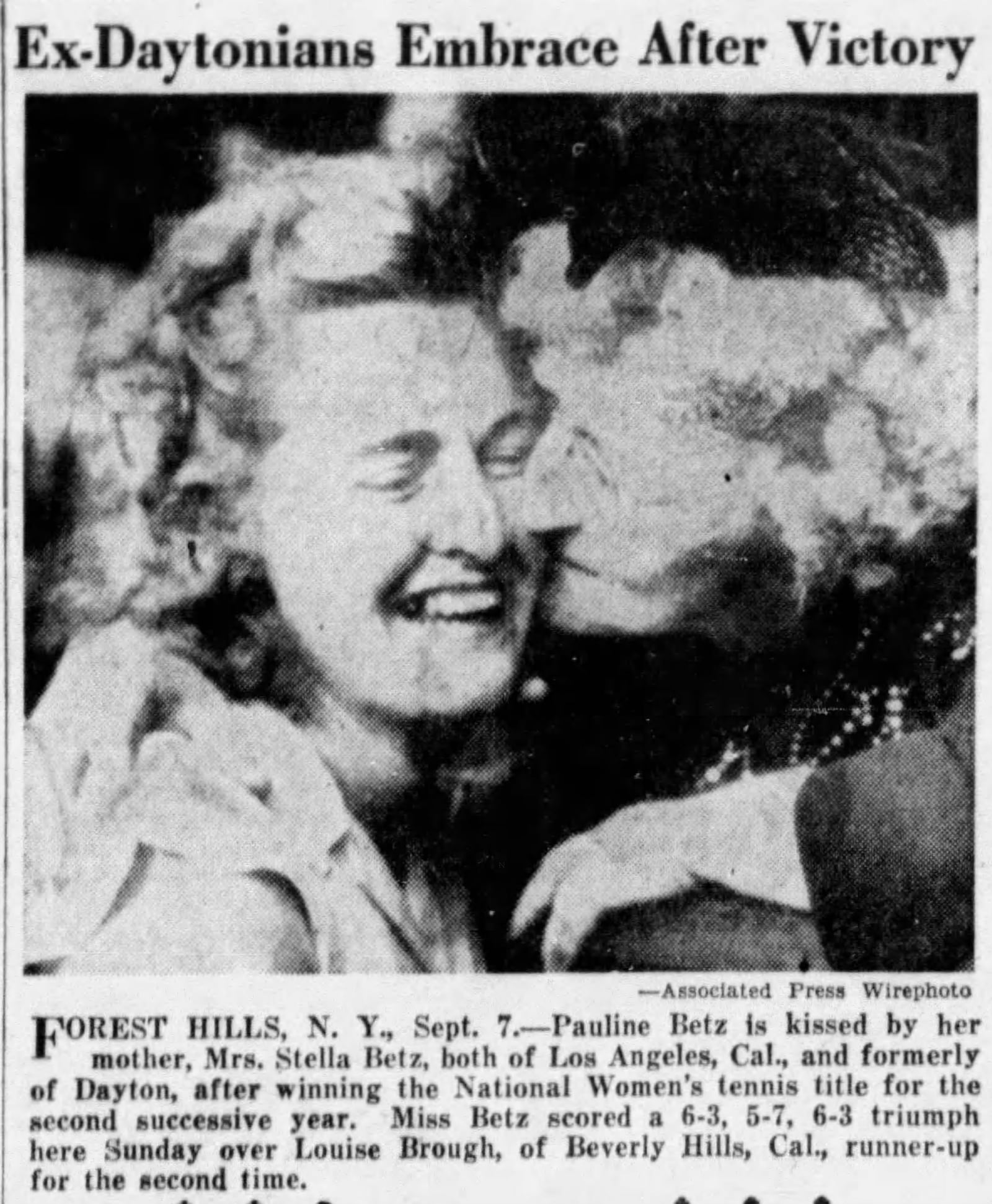 Pauline Betz with her mother, Stella, at the U.S. Open in 1943. DAYTON DAILY NEWS ARCHIVES