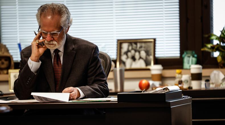 Dayton VA Director, Mark Murdock in his office at the VA Medical Center. The VA is producing monthly, "tele town halls" where the hospital invites hundreds of patients to participate on the calls to help to serve the veterans better. JIM NOELKER/STAFF