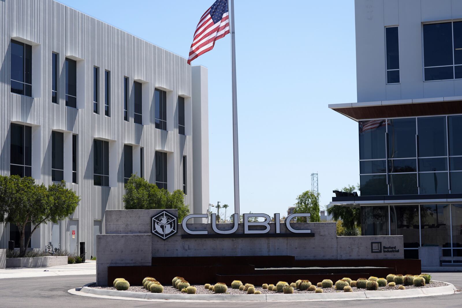 A building for Cubic Corporation, a U.S. company added to a Chinese government list of companies facing trade sanctions, is seen Friday, April 4, 2025, in San Diego. (AP Photo/Gregory Bull)