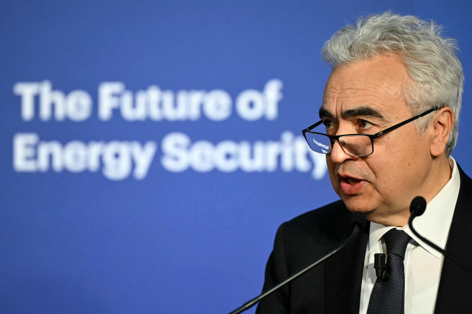 Fatih Birol, Executive Director of the International Energy Agency (IEA) speaks on day one of the International Summit on the Future of Energy Security at Lancaster House in London, Thursday April 24, 2025. (Justin Tallis/Pool via AP)