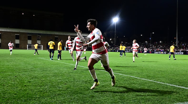 Dayton's Ethan Sassine came off the bench to score two goals in the Flyers' 2-0 win over Michigan in the second round of the NCAA Tournament. Erik Schelkun/UD Athletics