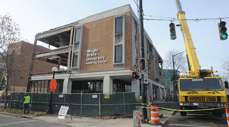 Demolition has started this week on the old Wright State University Kettering Center at 140 E. Monument Ave. MARSHALL GORBY\STAFF