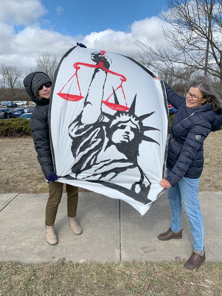 Tesla protest Moraine 2025