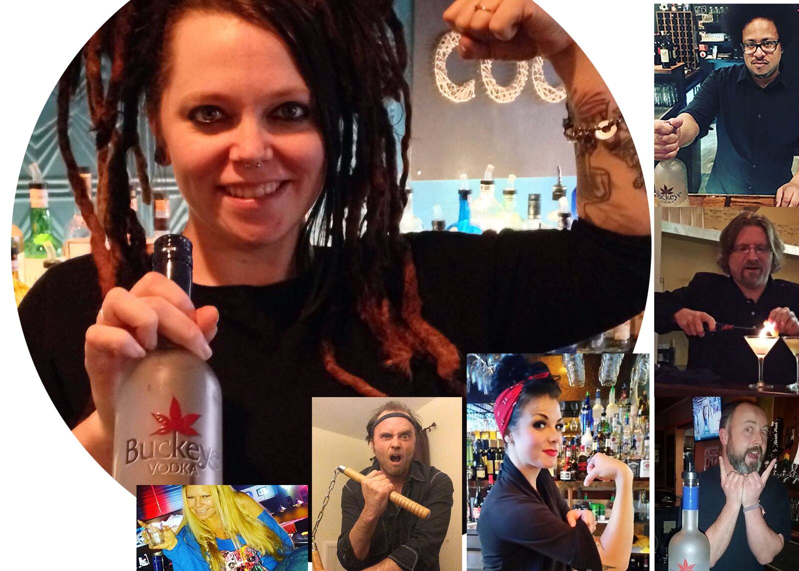 Sixteen Dayton area barkeepswill participate in the 2016 Buckeye Vodka Battle of the Bartenders February 24  at White Allen European Auto Dealership.  Lily's Bistro bartender Amber Brady, (center)  won the battle in 2015. (Illustration by Amelia Robinson )