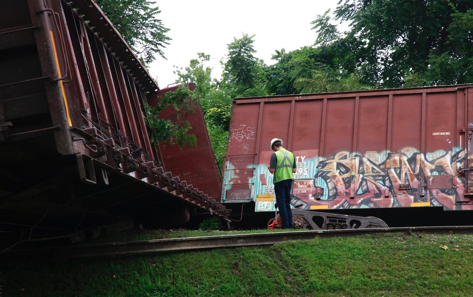 At least 10 train cars were involved in a train derailment in Springfield on Aug. 2, 2024. The derailment occurred just west of Bechtle Avenue on the Indiana and Ohio railway. According to the Springfield Police Division, there were no injuries and no hazardous materials were spilled.  BILL LACKEY/STAFF