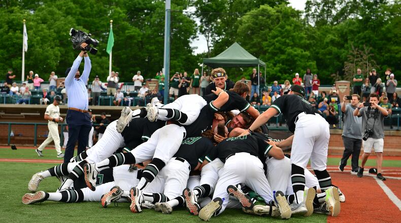 Wright State celebrates after winning the Horizon League tournament on Saturday, May 28, 2022, at Nischwitz Stadium in Fairborn. Photo courtesy of Wright State