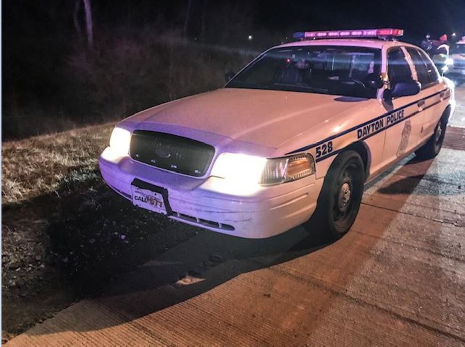 This Dayton Police cruiser was struck head on Tuesday night, police believe intentionally. (Jim Noelker/Staff)