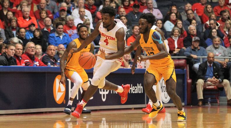 Dayton’s Jordan Davis dribbles against Coppin State on Saturday, Nov. 10, 2018, at UD Arena. David Jablonski/Staff