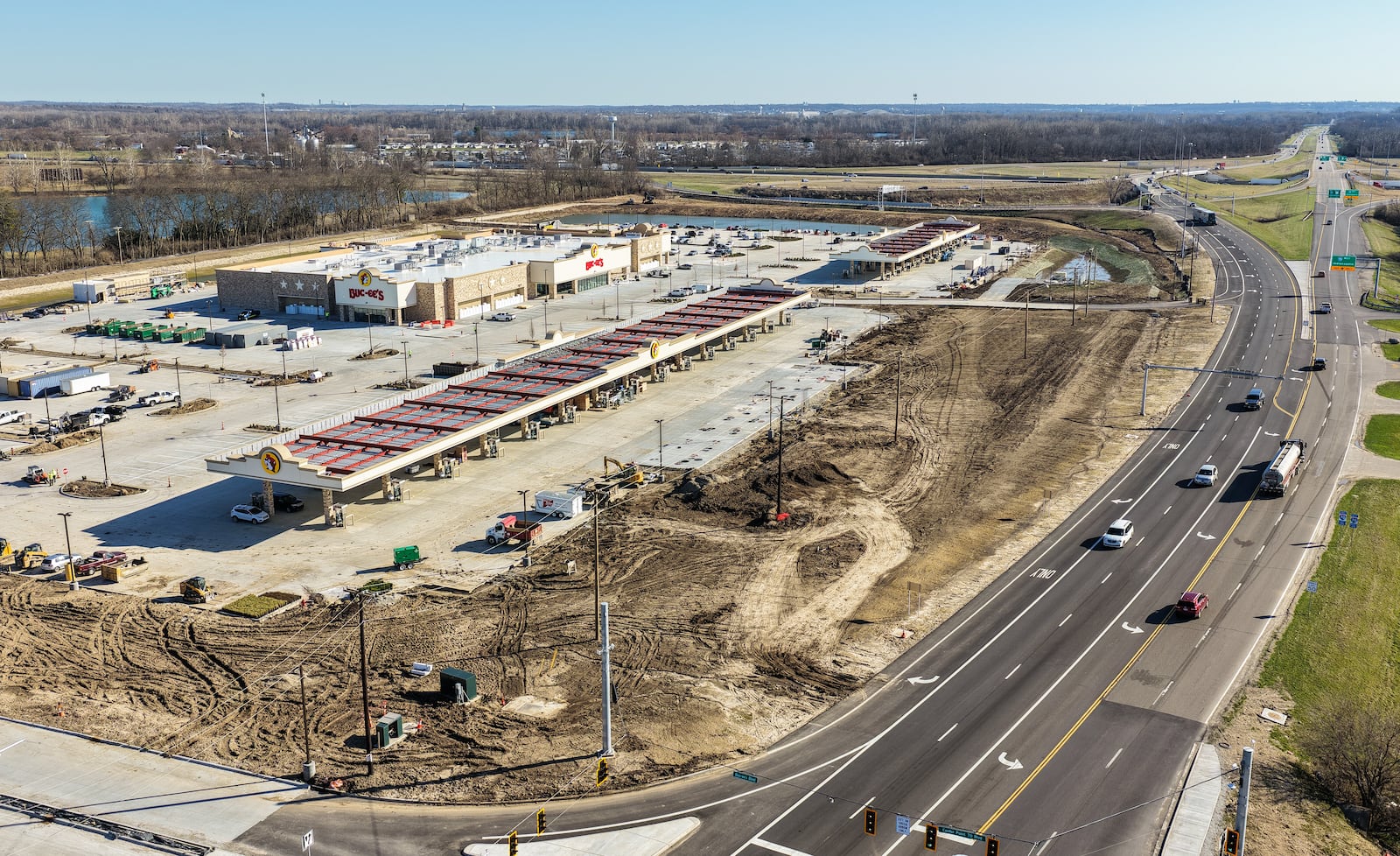 Construction of the Buc-ee's in Huber Heights near the Interstate 70 and Ohio 235 interchange is nearly complete. The location is scheduled to open to the public on April 6. NICK GRAHAM VIA DRONE/STAFF