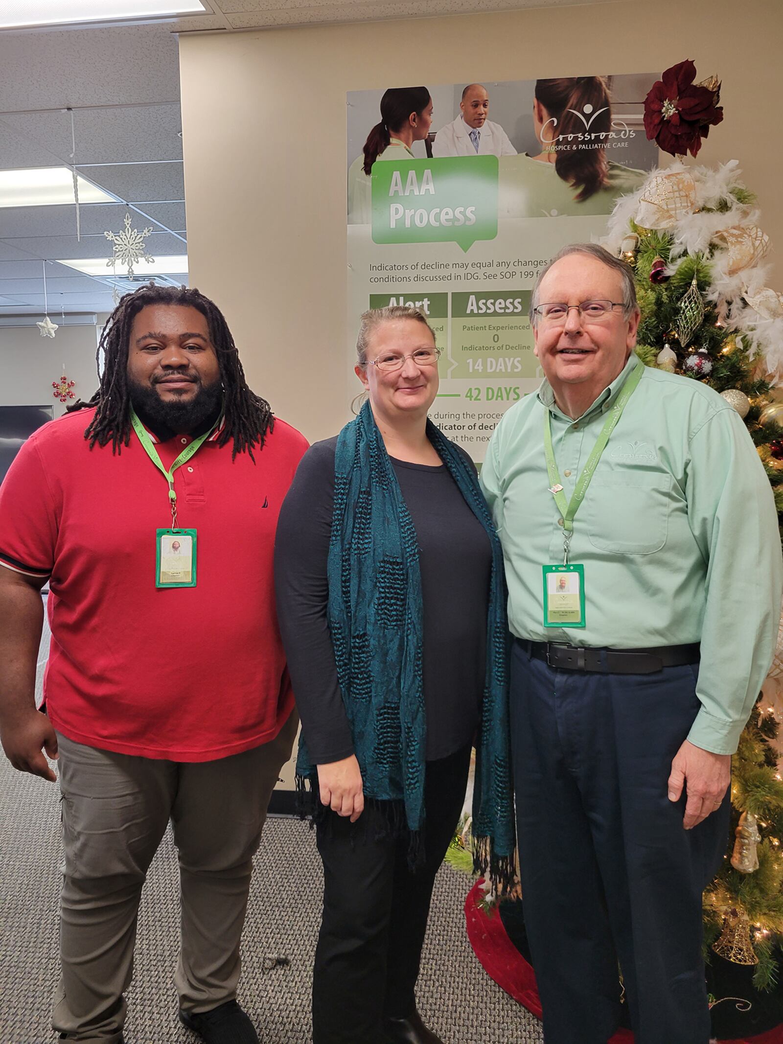 Left to right: Chaplain Spencer Reed, Social Worker Beth Borger and Chaplain Mark Lafferty. 