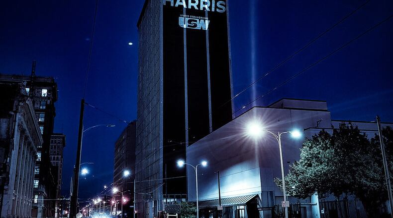 Biden / Harris message on the side of a downtown Dayton building. CONTRIBUTED