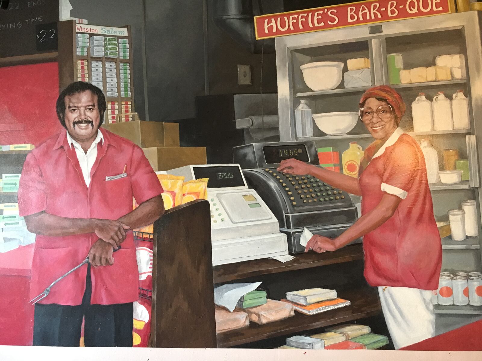 Mural inside of Huffie's Bar B Que. Photo by Josh Sweigart.