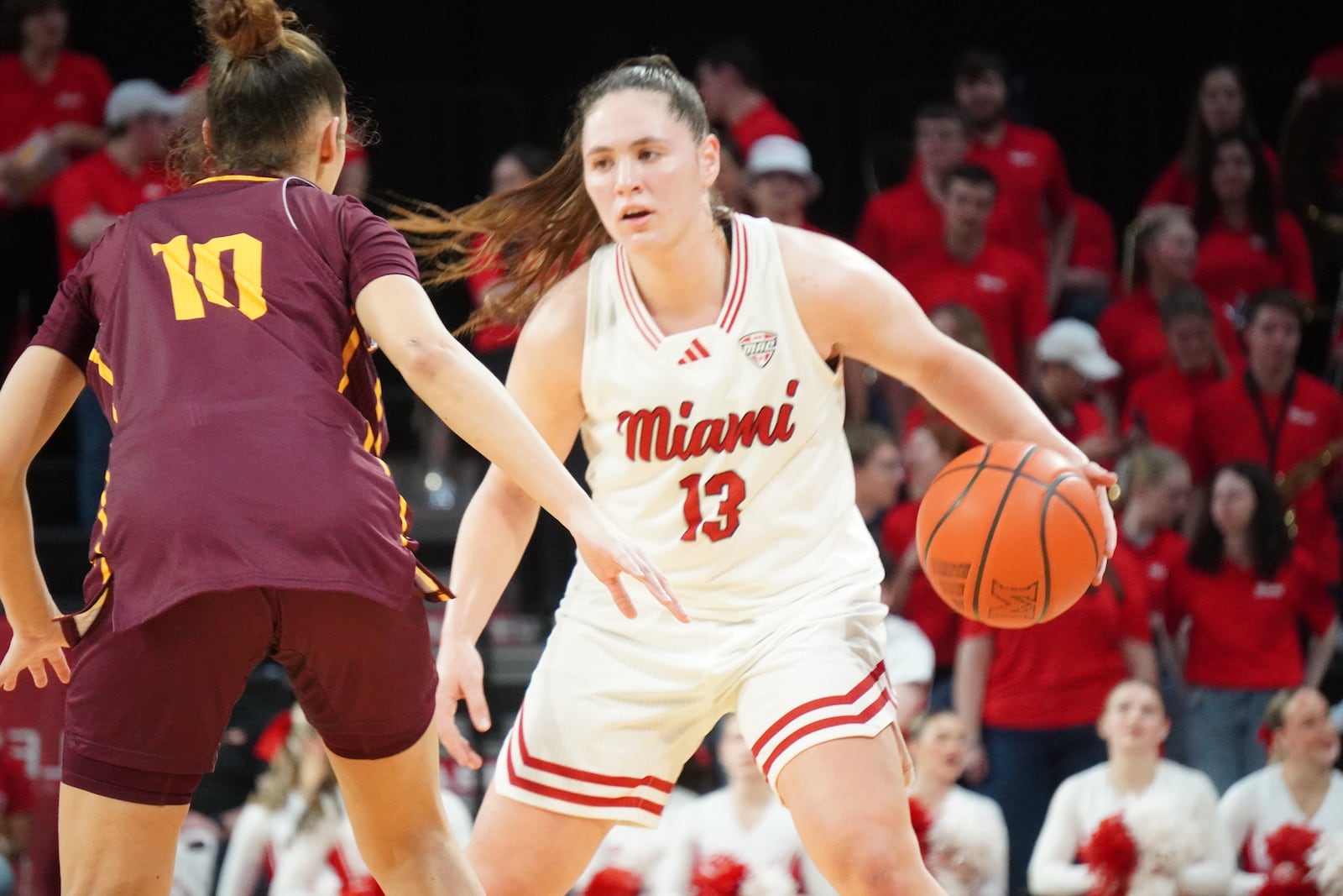 Miami's Tamar Singer handles the ball during her game against Central Michigan on Wednesday night at Millett Hall. CHRIS VOGT / CONTRIBUTED