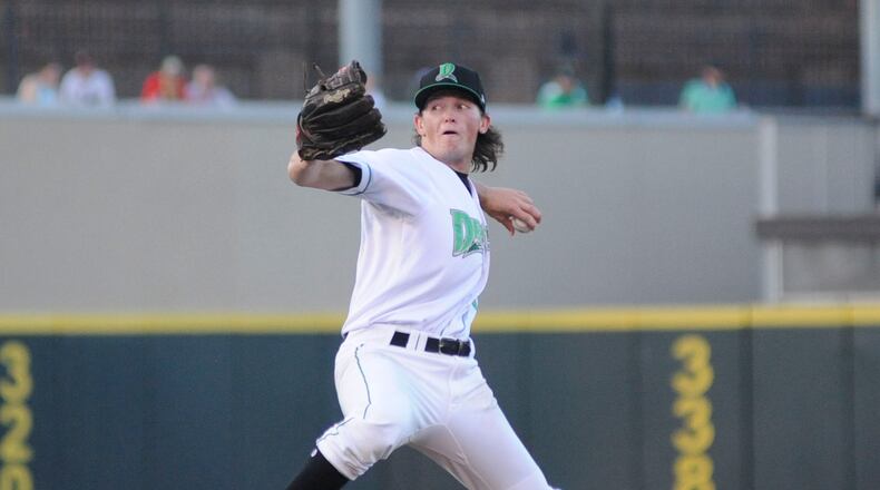 Dragons starting pitcher Packy Naughton. Peoria defeated Dayton 5-2 at Fifth Third Field on Thu., May 10, 2018. MARC PENDLETON / STAFF