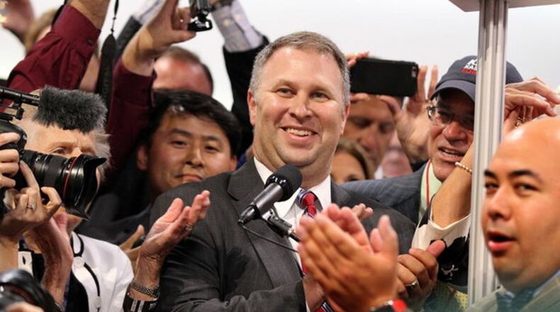 Ohio Republican Party Chairman Matt Borges and members of the Ohio delegation celebrate after they cast their votes during the second day of the 2016 Republican National Convention at Quicken Loans Arena on Tuesday, July 19, 2016. LISA DEJONG / THE PLAIN DEALER