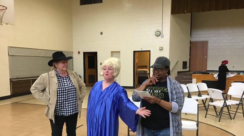Lonnee Jensen, left, Nancy Mahoney and Krystal Phillips rehearse for Springfield Civic Theatre’s upcoming production of Last Round-up of the Guacamole Queens, to be performed at the John Legend Theater, April 13-14. Contributed photo