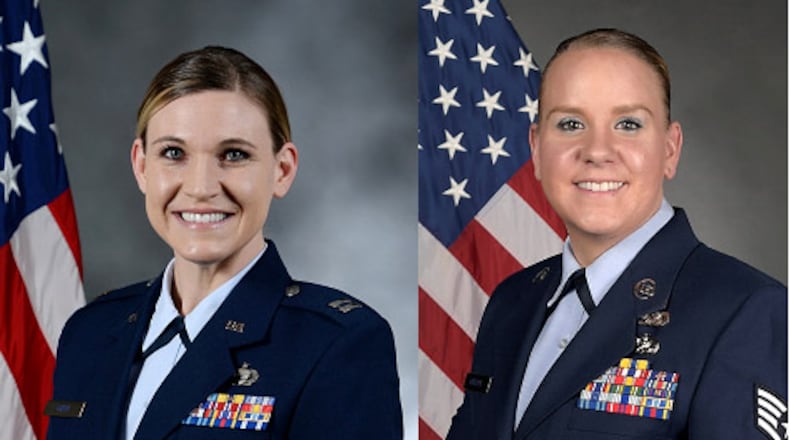 Special Victims' Counsel Maj. Kacy Dixon, left; Special Victims' Counsel Paralegal, Staff Sgt. Brandy Brewer. U.S. Air Force photos