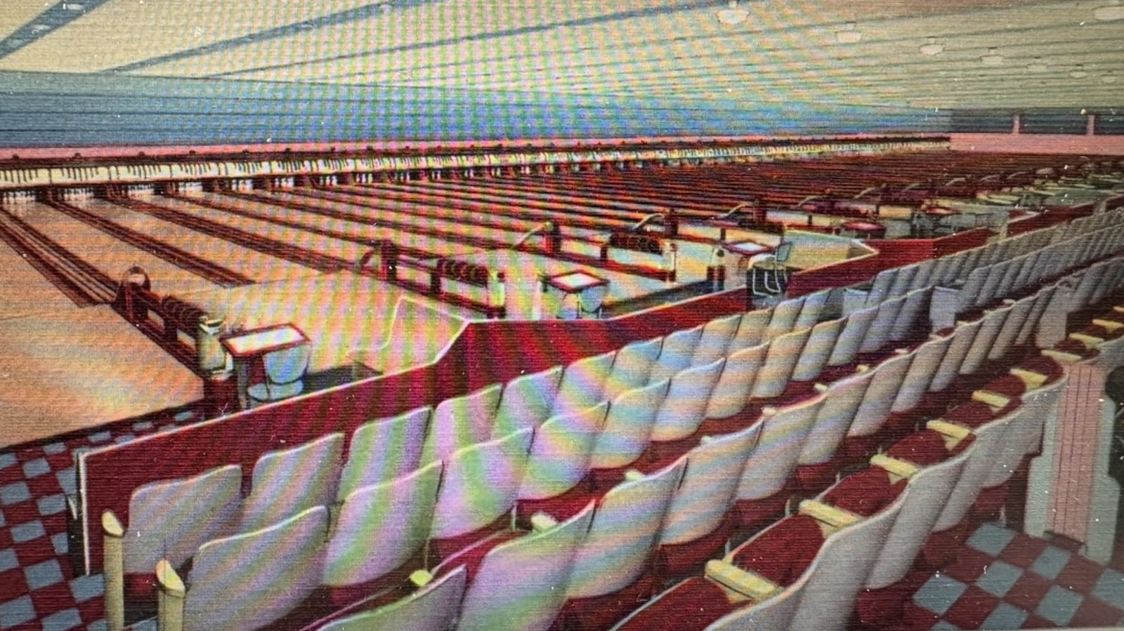 A postcard illustrates the inside of the famed McCook Bowl, located on Keowee Street in Dayton, which had 44 lanes and included 500 opera-style seats for spectators. CONTRIBUTED