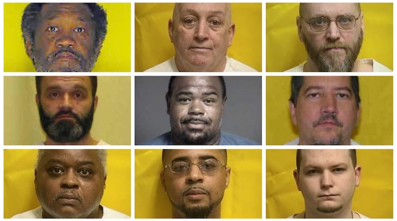 Top, Samuel Moreland, Larry J. Gapen and Duane A. Short. Middle, David L. Myers, Terry L. Froman and  Richard R. Bays, Bottom, Davel V. Chinn, Antonio S. Franklin and Austin G. Myers. All on Death Row in Ohio.