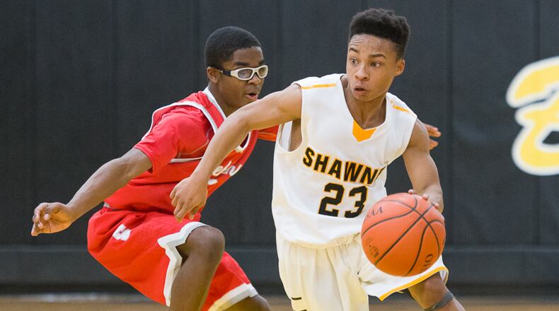 Shawnee senior guard Trey Miller dribbles by Stebbins’ Jalen Tolbert during a nonconference game on earlier this season. Bryant Billing/Contributed