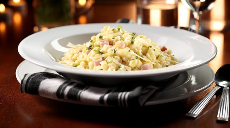Tiny pasta (we used shells) with smoked ham and Comte cheese. (Michael Tercha/Chicago Tribune/TNS)